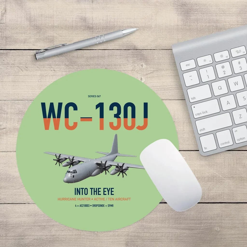 WC-130J Hurricane Hunter design on light green round mouse pad