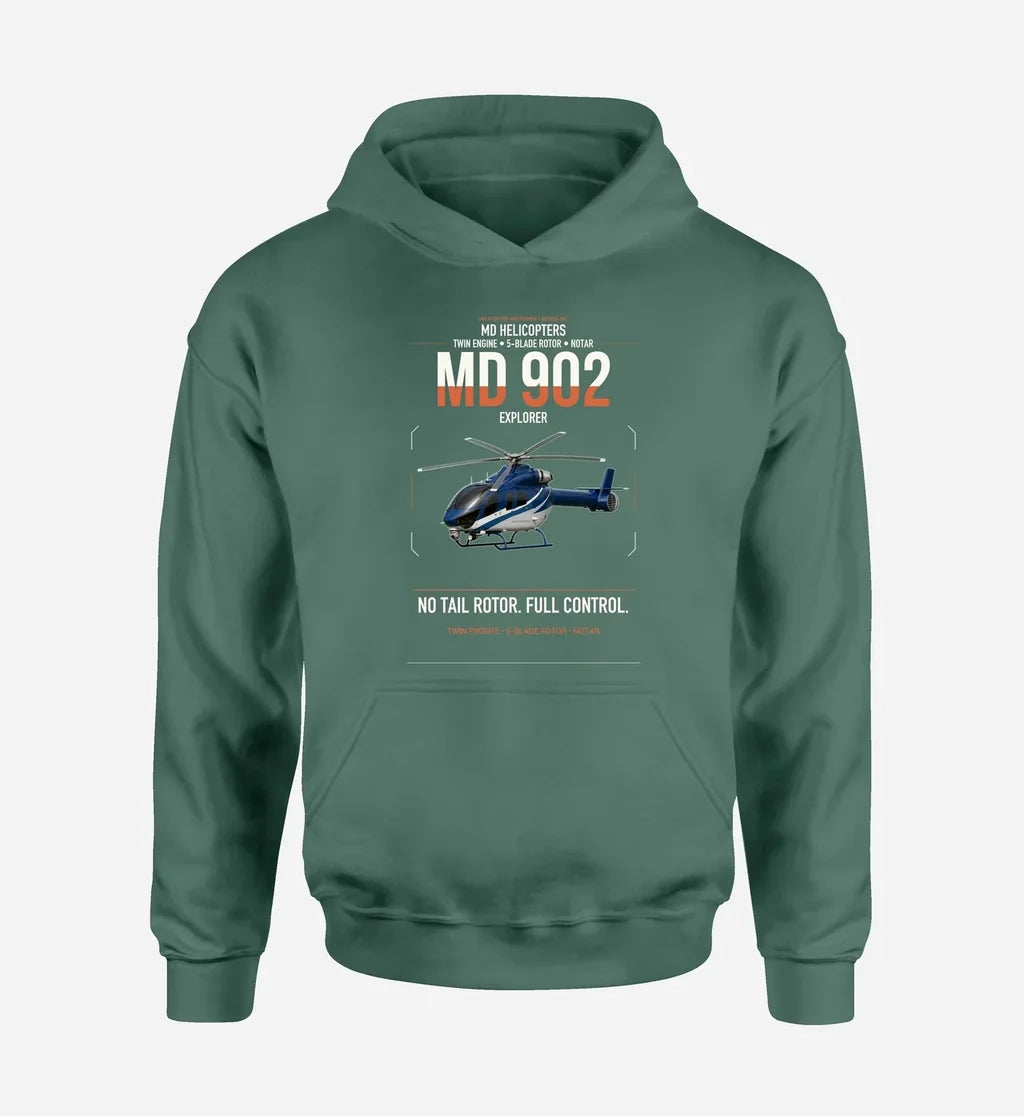 MD Helicopters MD 902 Explorer design on green double-side hoodie, single-side print
