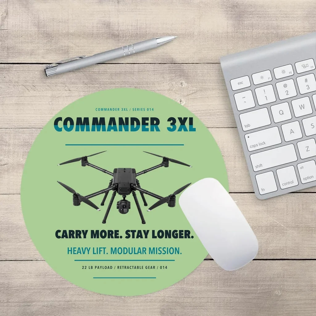 Draganfly Commander 3XL design on light green round mouse pad
