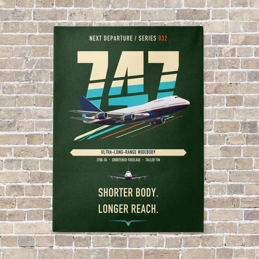 Boeing 747SP vertical canvas print - no frame - dark green background