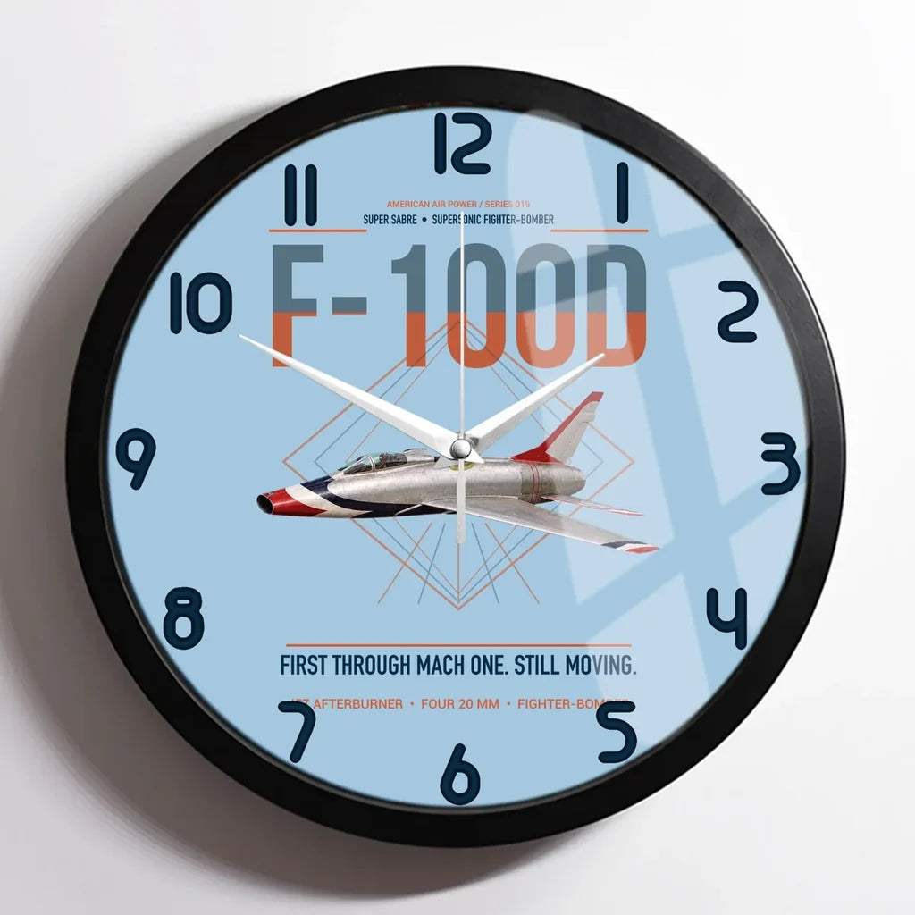 F-100D Super Sabre design on light blue framed wall clock