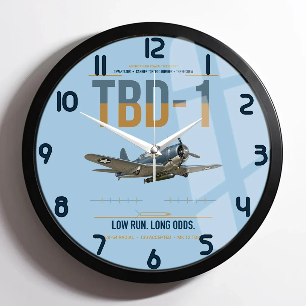 TBD-1 Devastator design on light blue framed wall clock
