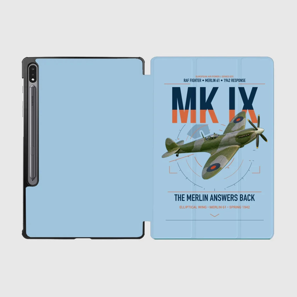 Supermarine Spitfire Mk IX design on light blue samsung tablet tablet case