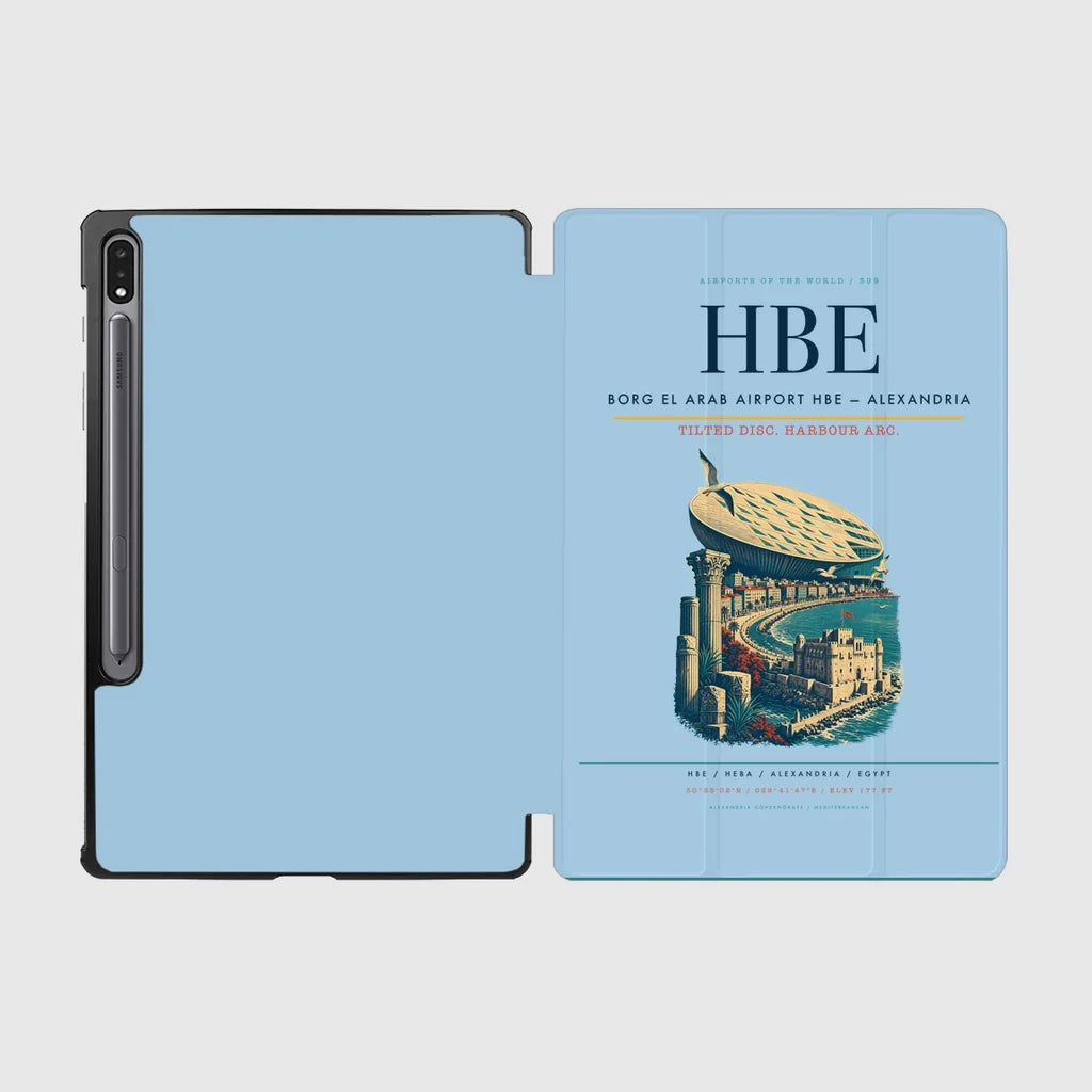 Borg El Arab Airport (HBE) design on light blue samsung tablet tablet case