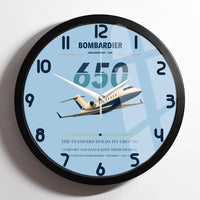 Thumbnail for Bombardier Challenger 650 design on light blue framed wall clock