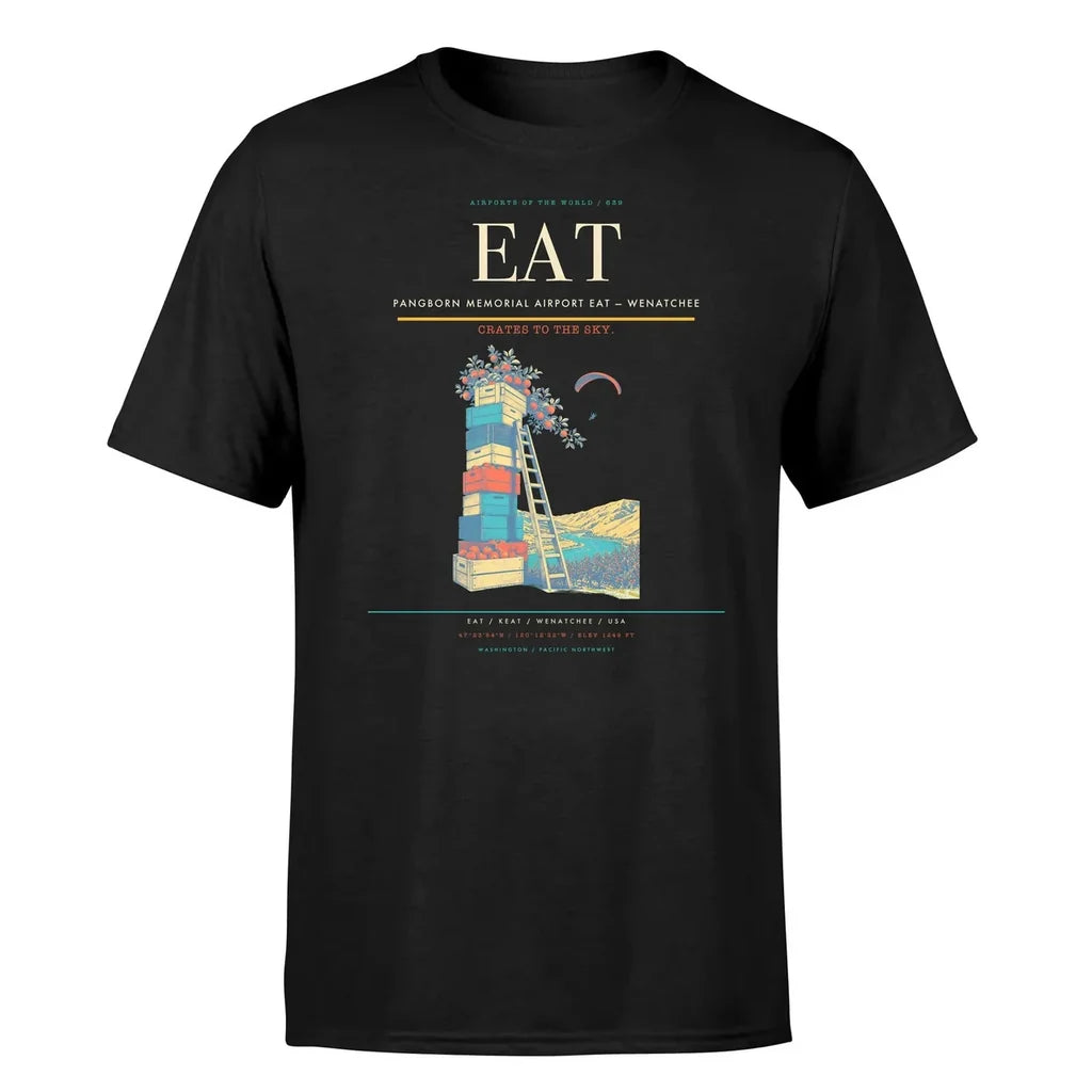 Pangborn Memorial Airport (EAT) T-Shirt single-side front print in Black | pangborn-memorial-airport-eat-double-side-t-shirt