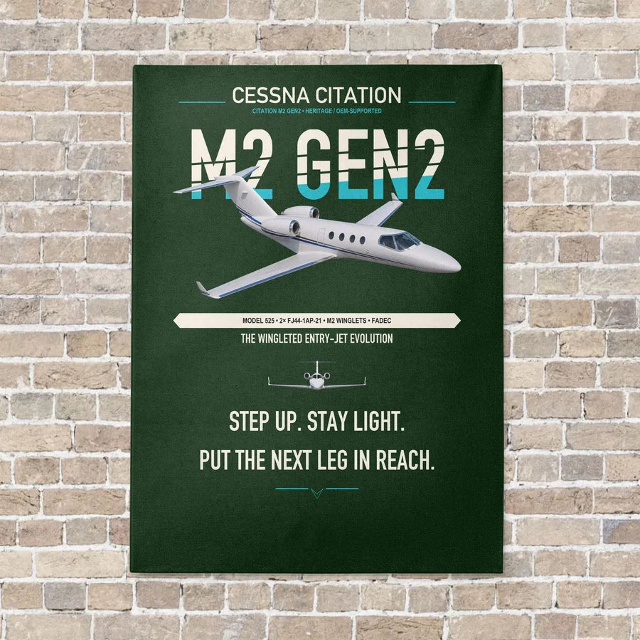 Cessna Citation M2 Gen2 vertical canvas print - no frame - dark green background
