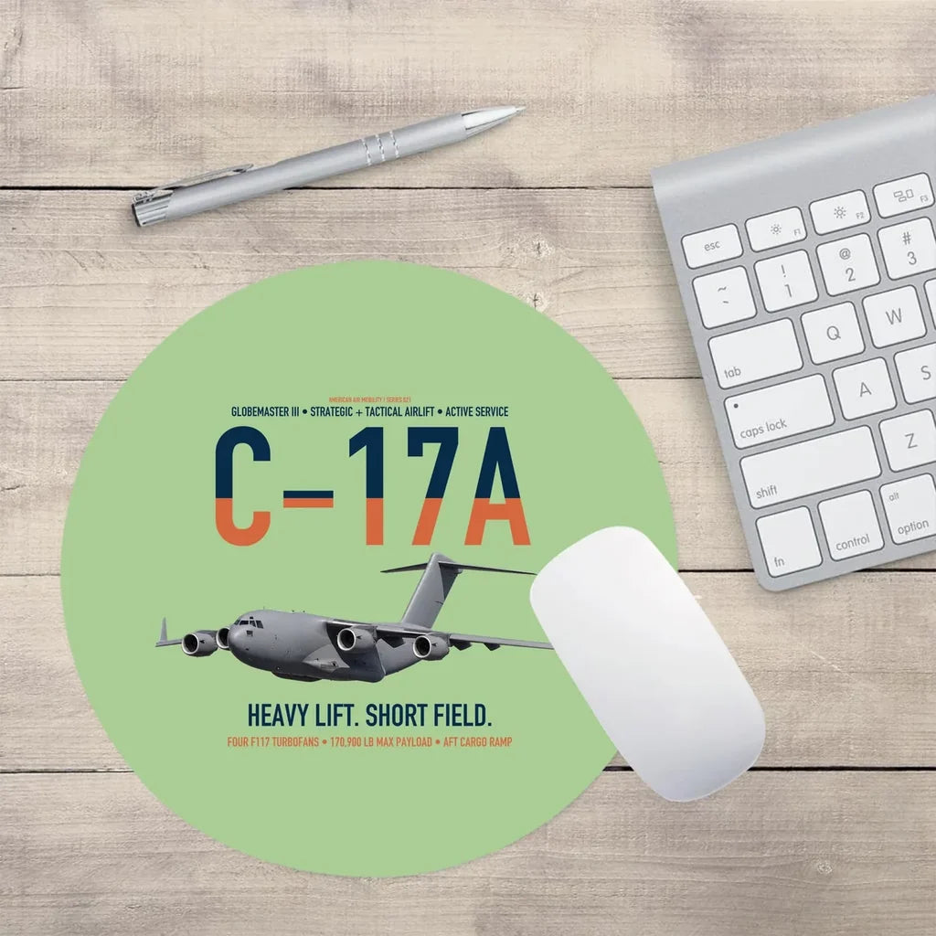 C-17A Globemaster III design on light green round mouse pad