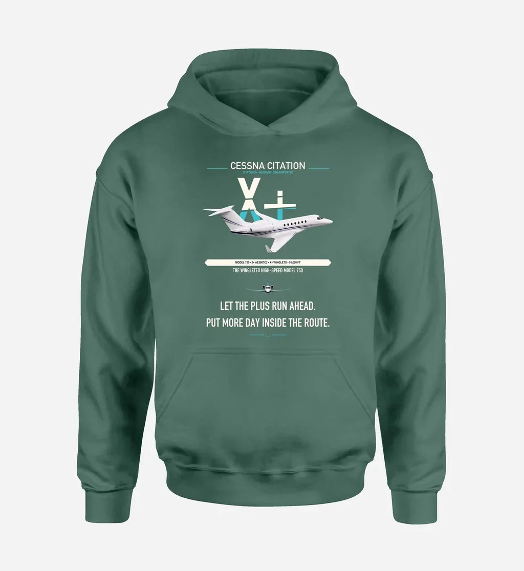 Cessna Citation X+ design on green double-side hoodie, single-side print