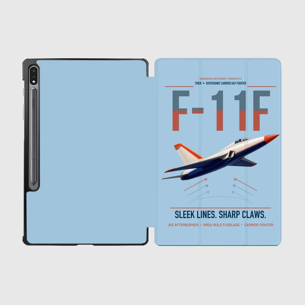 F-11F Tiger design on light blue samsung tablet tablet case