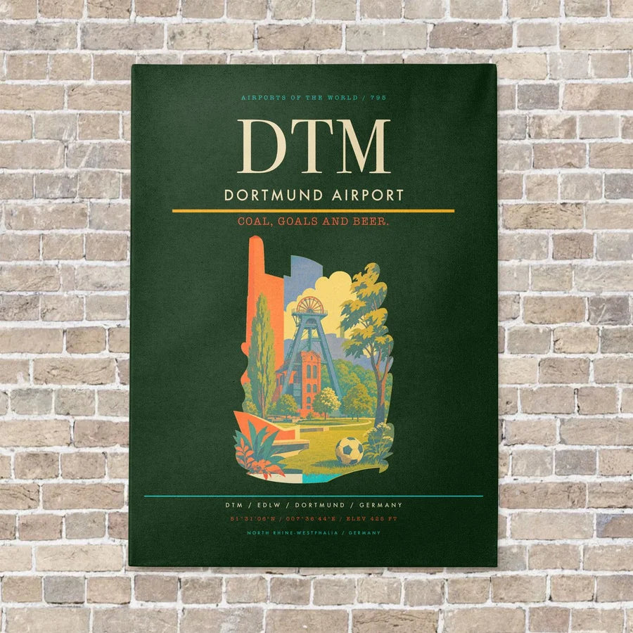 Dortmund Airport DTM vertical canvas print - no frame - dark green background