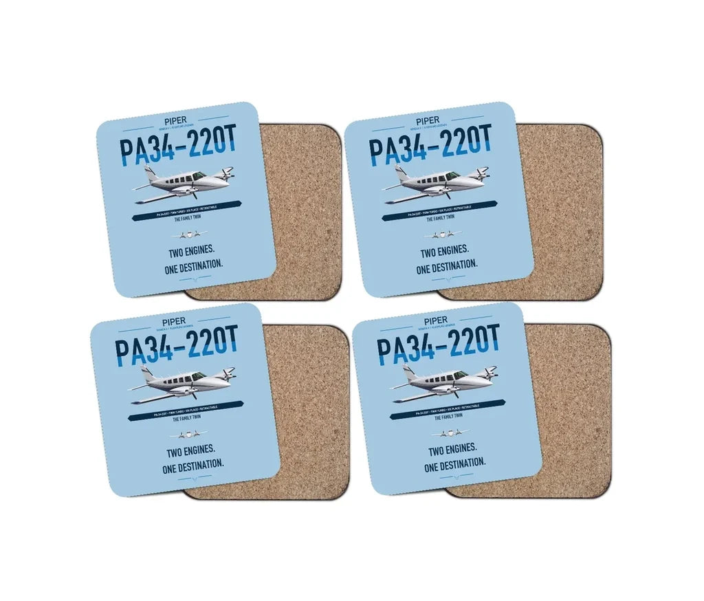 Piper PA-34-220T Seneca V design on light blue 4 pieces set coaster