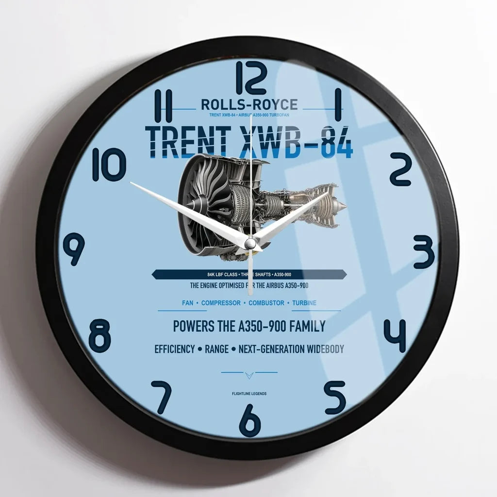 TRENT XWB-84 design on light blue framed wall clock