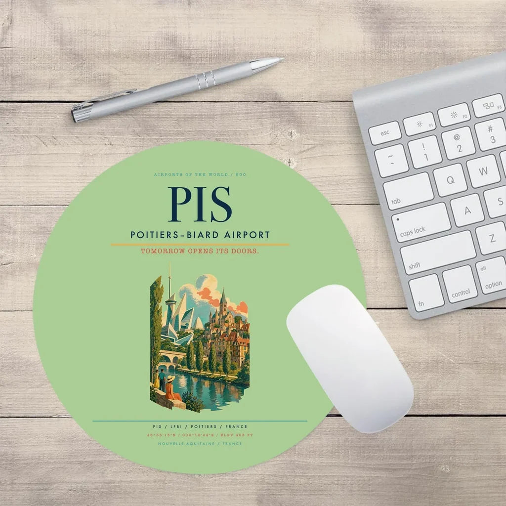 Poitiers–Biard Airport (PIS) design on light green round mouse pad