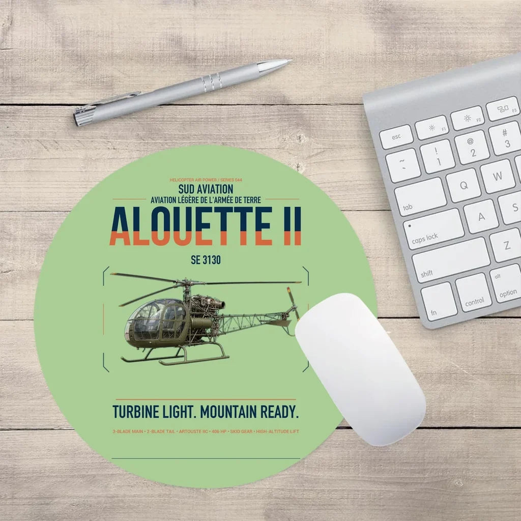 Sud Aviation SE 3130 Alouette II design on light green round mouse pad