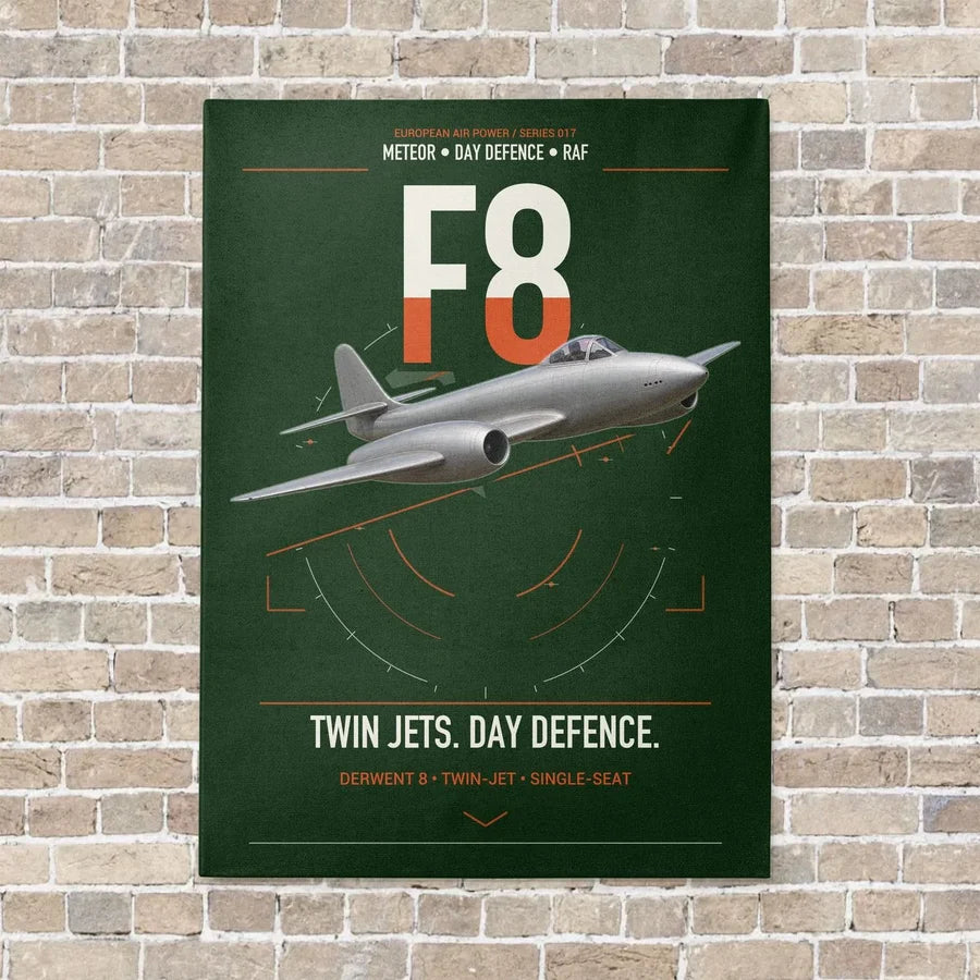 Gloster Meteor F8 vertical canvas print - no frame - dark green background