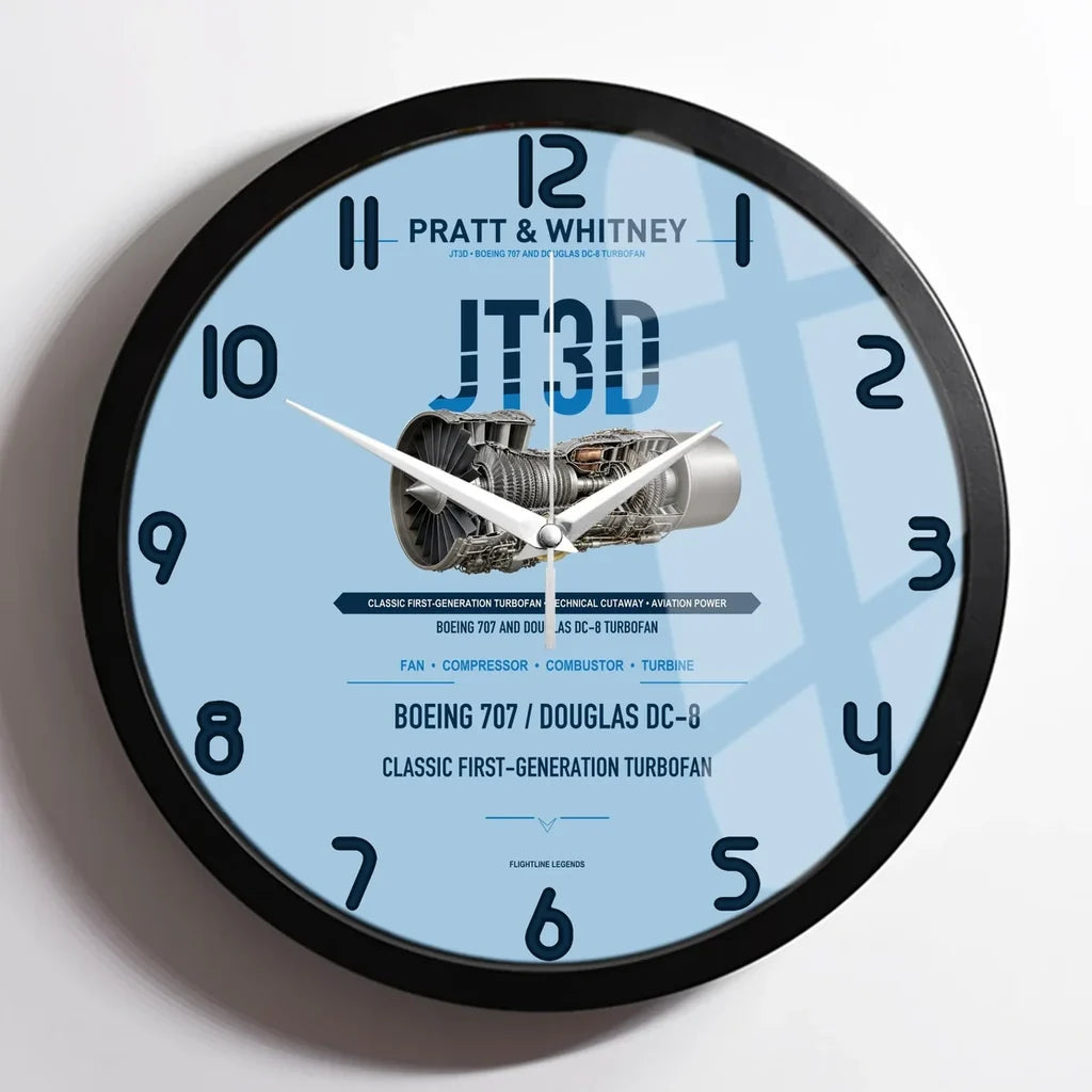 JT3D design on light blue framed wall clock