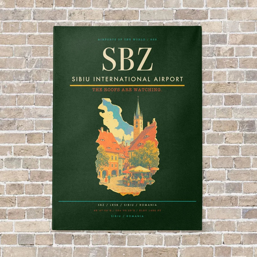 Sibiu International Airport SBZ vertical canvas print - no frame - dark green background