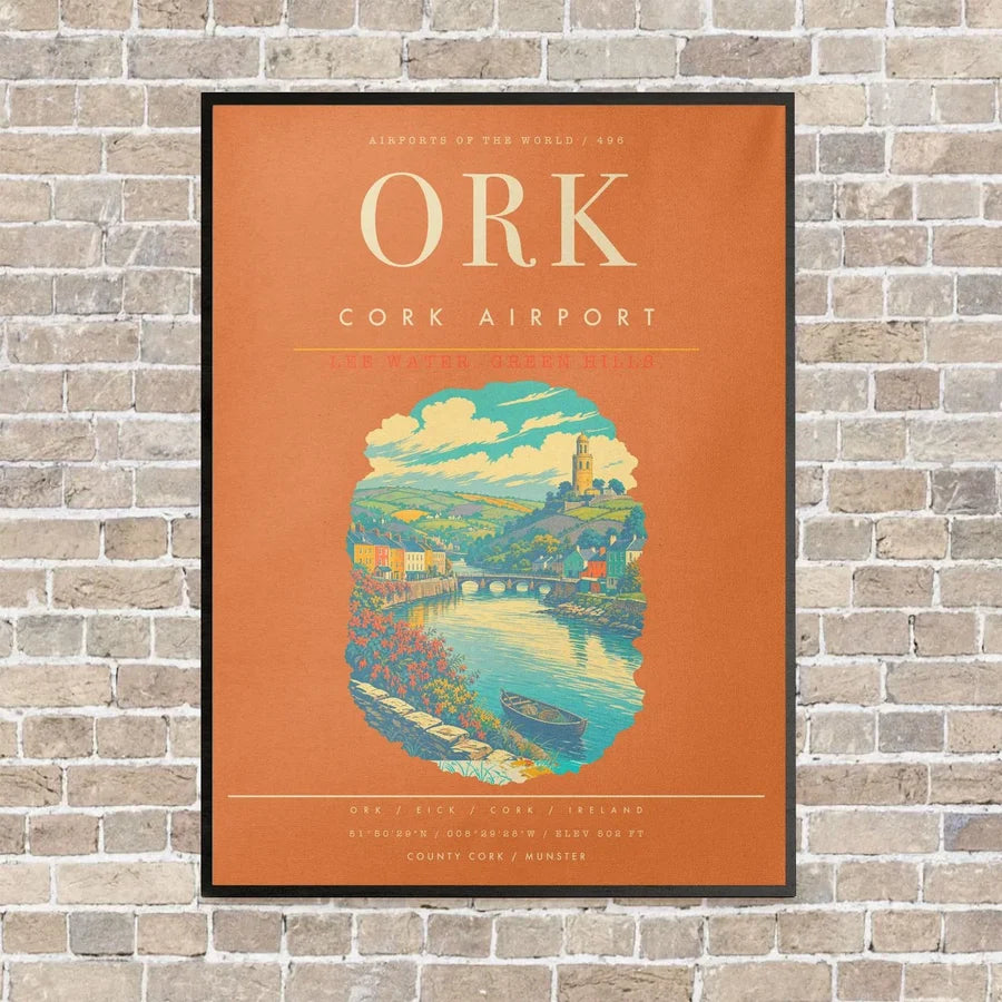 Cork Airport ORK - Canvas Framed - Orange