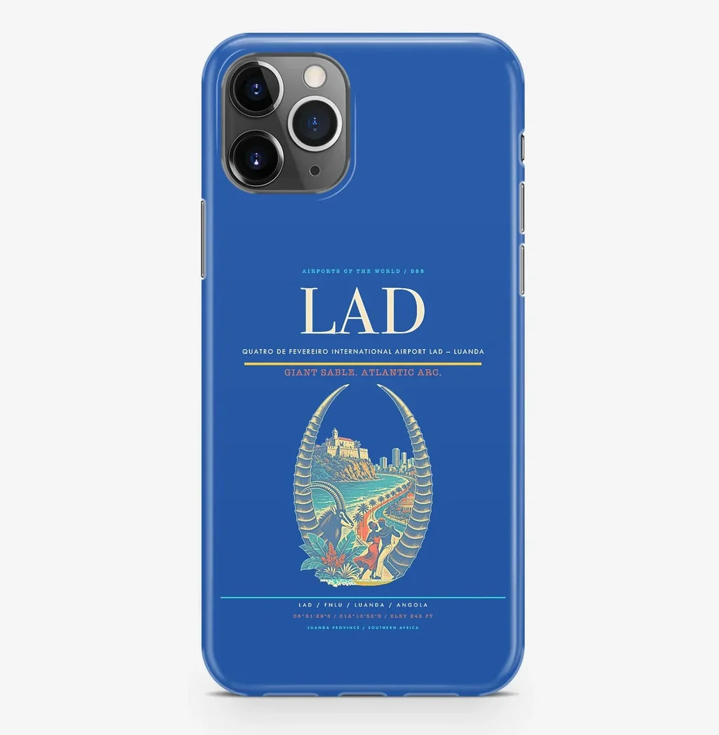 Luanda Airport (LAD) design on blue iPhone 16 Pro MagSafe case