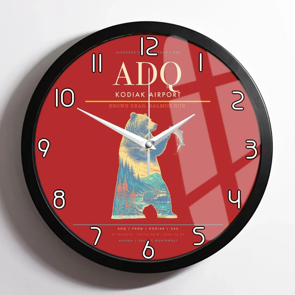 Kodiak Airport ADQ Wall-Clock Framed - Red