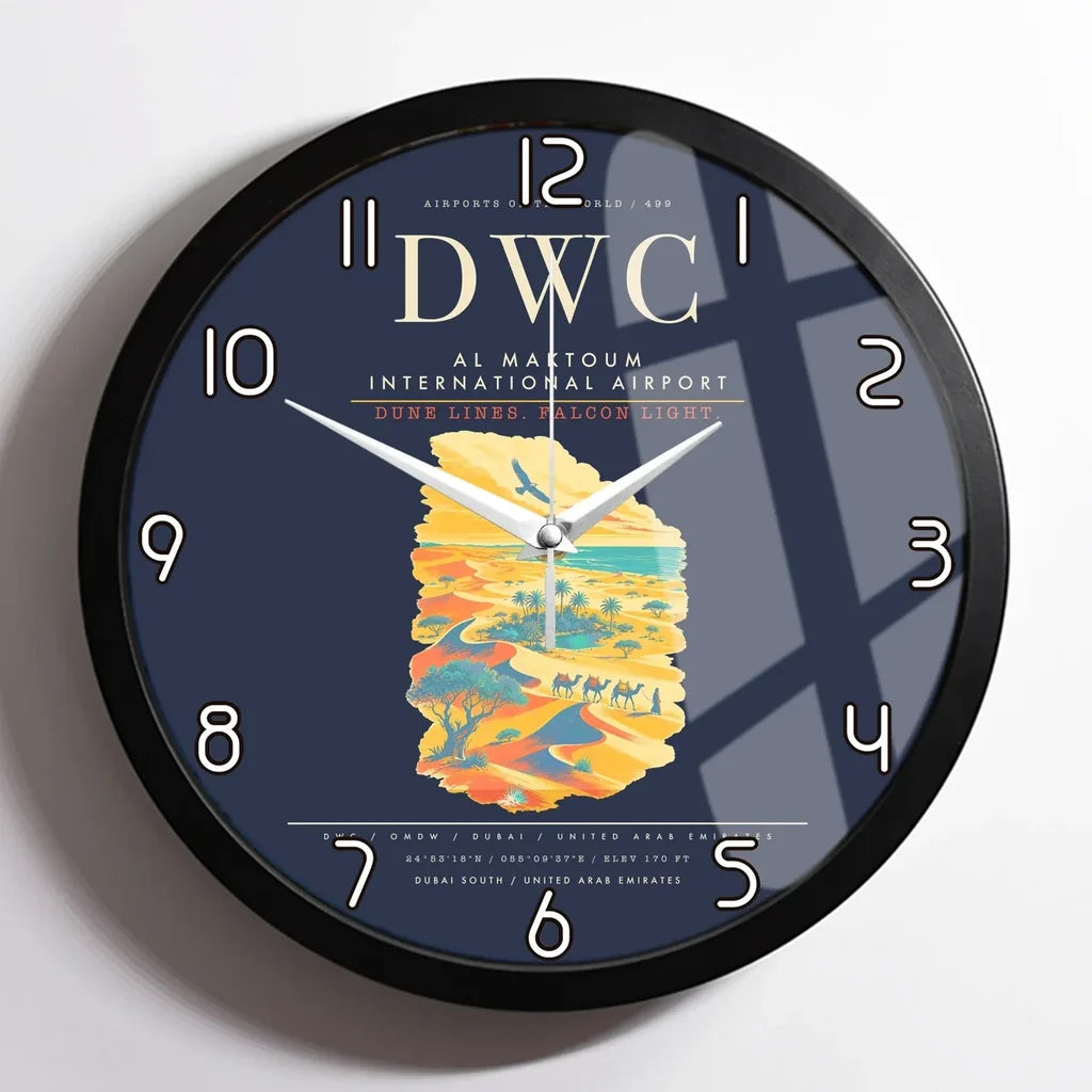 Al Maktoum International Airport DWC Wall-Clock Framed - Navy Blue