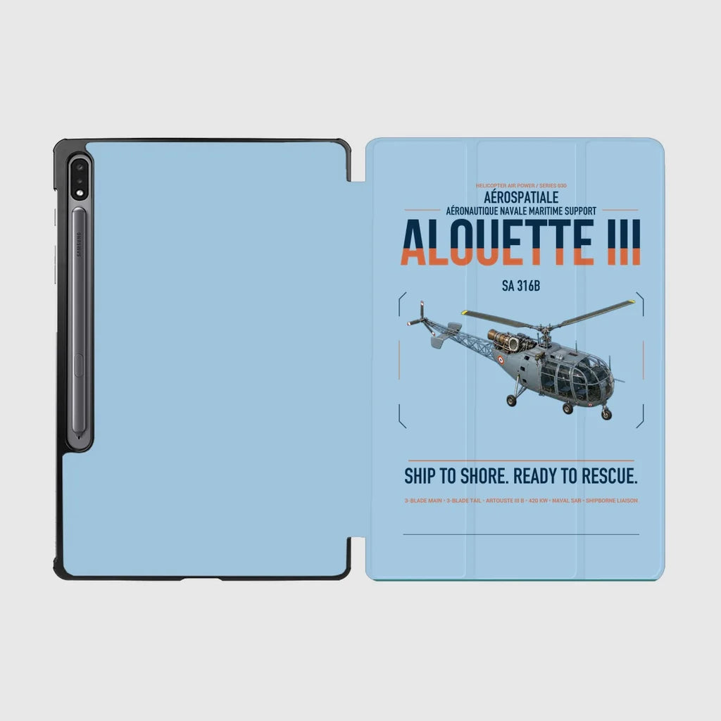 Aérospatiale SA 316B Alouette III design on light blue samsung tablet tablet case