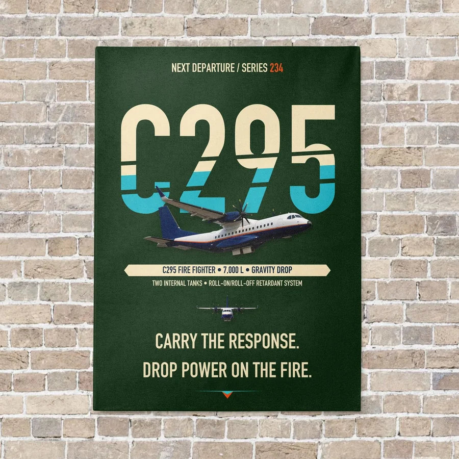 Airbus C295 Firefighter vertical canvas print - no frame - dark green background