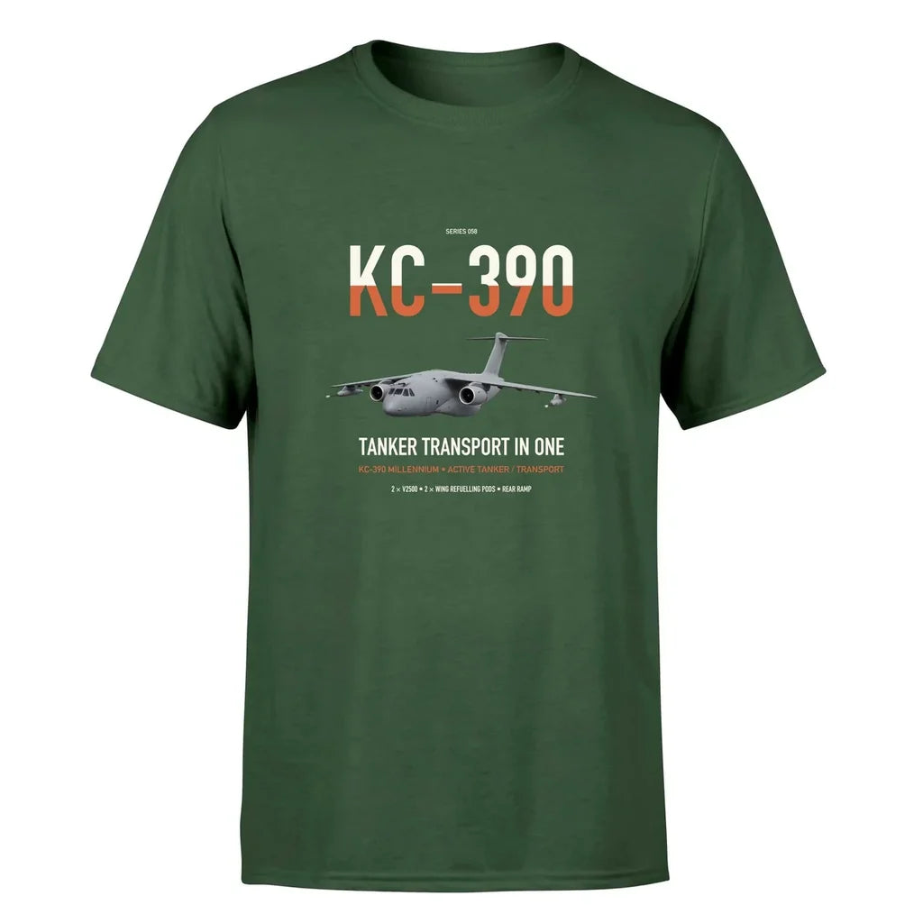 Embraer KC-390 Millennium design on dark green double-side t-shirt, single-side print