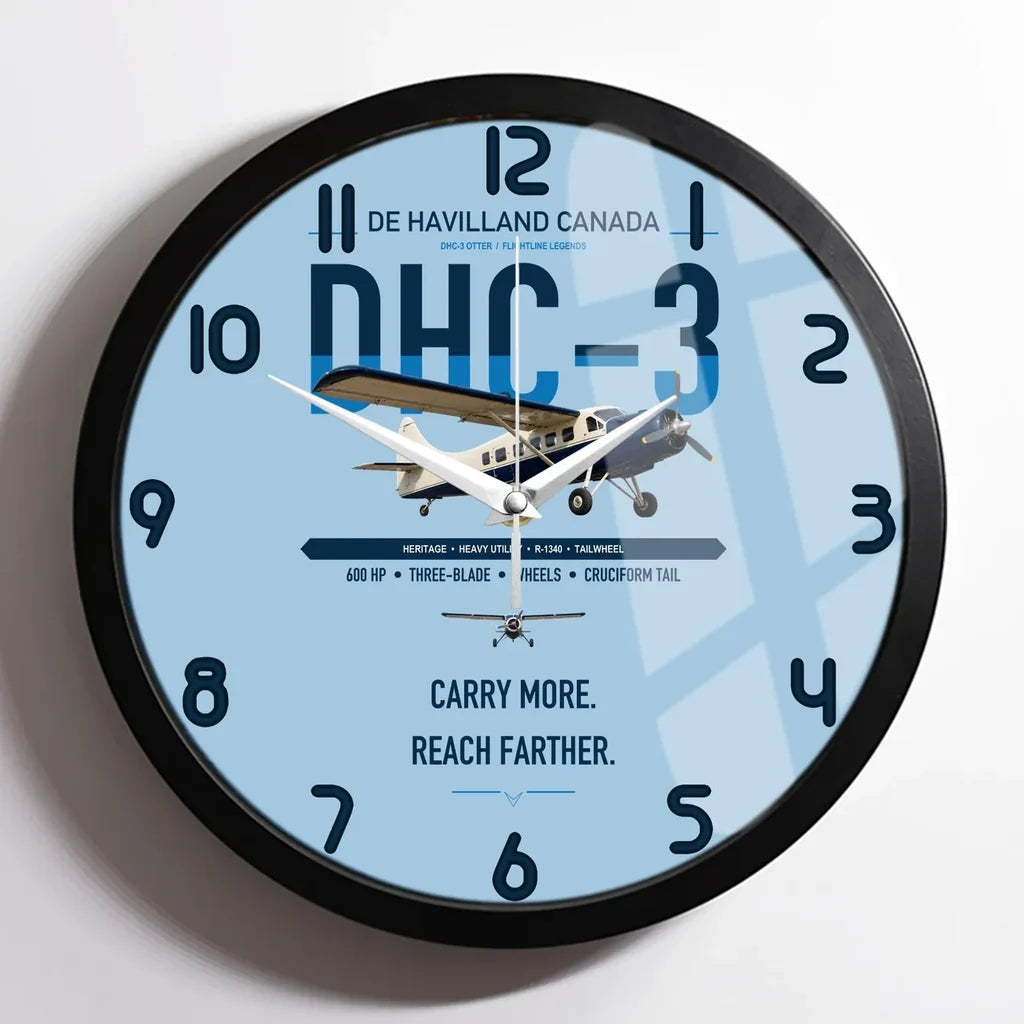 DHC-3 Otter design on light blue framed wall clock