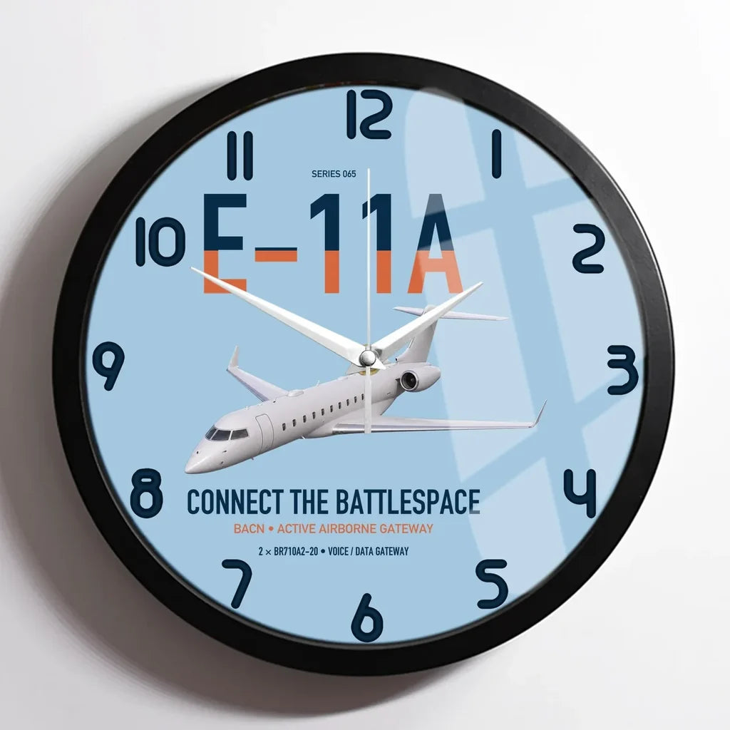 E-11A BACN design on light blue framed wall clock