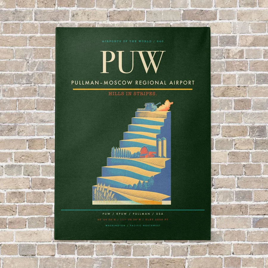 Pullman–Moscow Regional Airport PUW vertical canvas print - no frame - dark green background