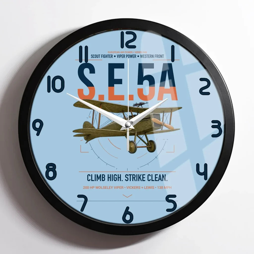 Royal Aircraft Factory S.E.5a design on light blue framed wall clock