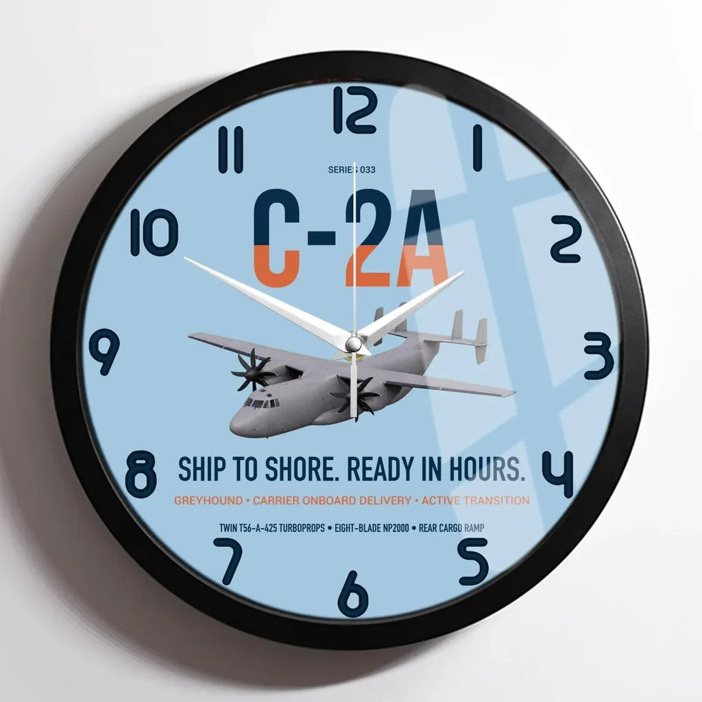 C-2A Greyhound design on light blue framed wall clock