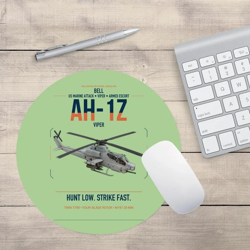 Bell AH-1Z Viper design on light green round mouse pad