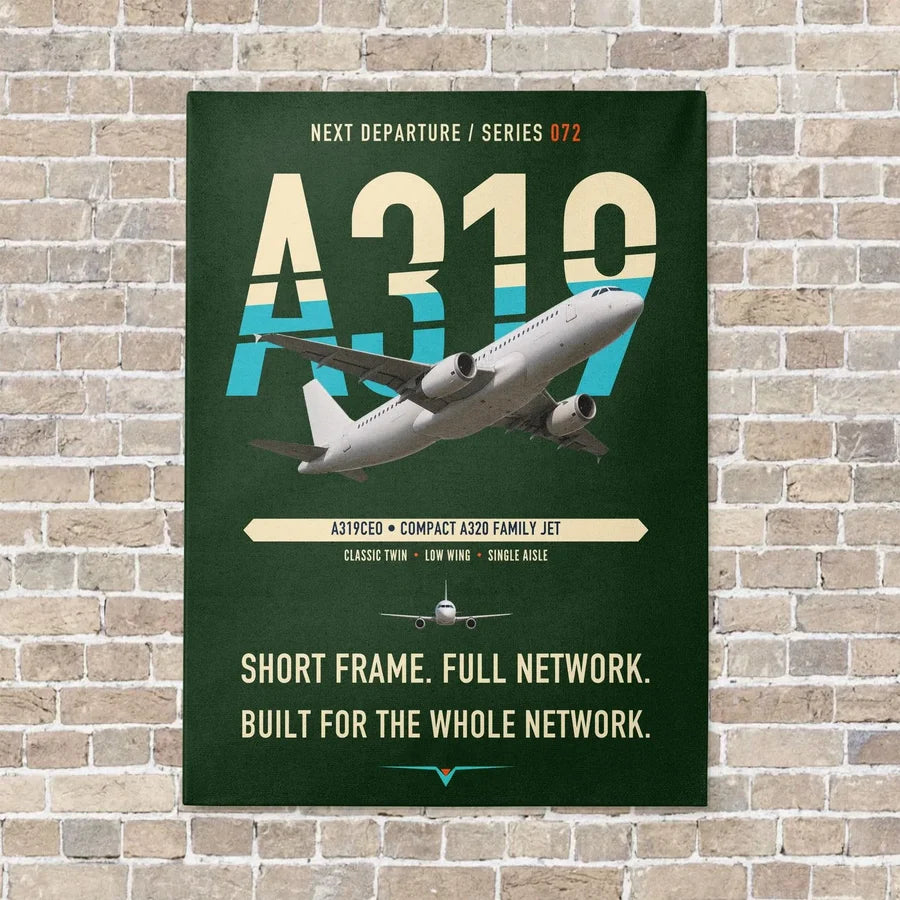 Airbus A319ceo vertical canvas print - no frame - dark green background