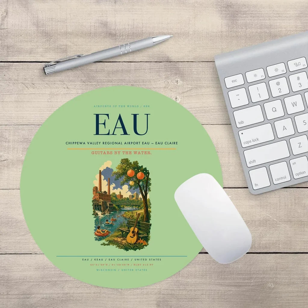 Chippewa Valley Regional Airport (EAU) design on light green round mouse pad