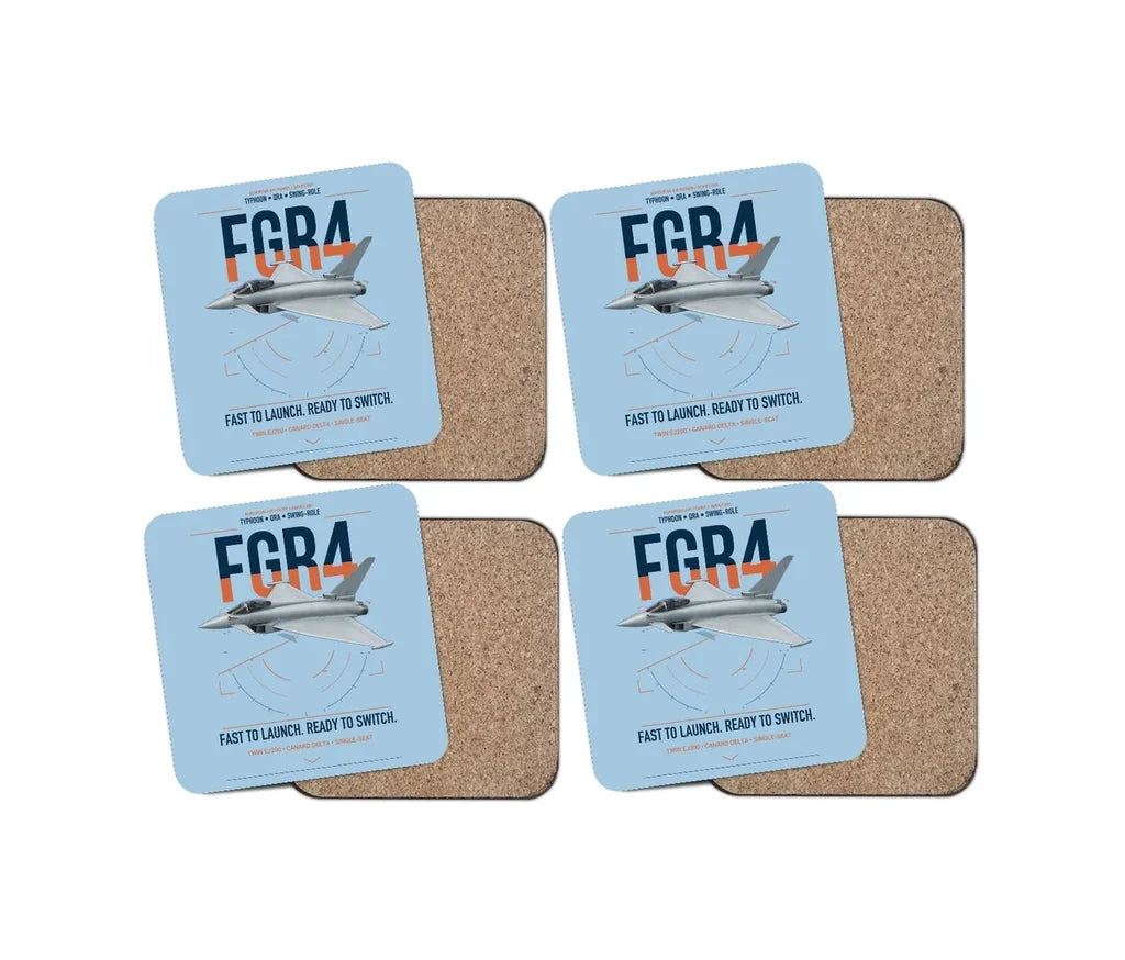 Eurofighter Typhoon FGR4 design on light blue 4 pieces set coaster