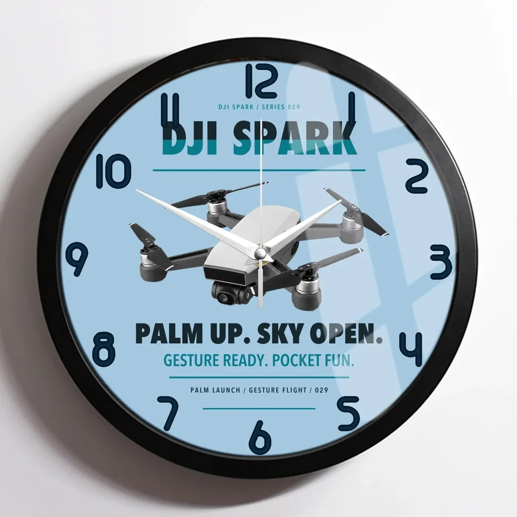 DJI Spark design on light blue framed wall clock