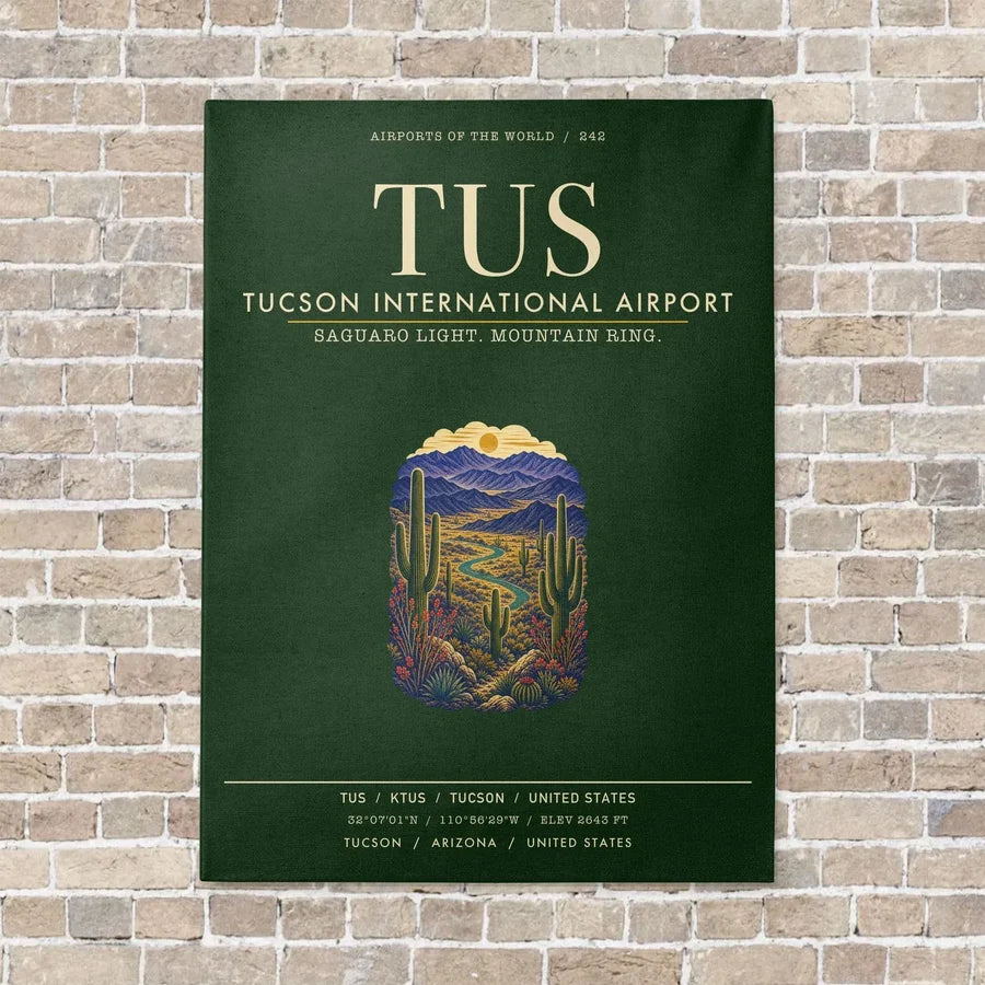 Tucson International Airport TUS vertical canvas print - no frame - dark green background