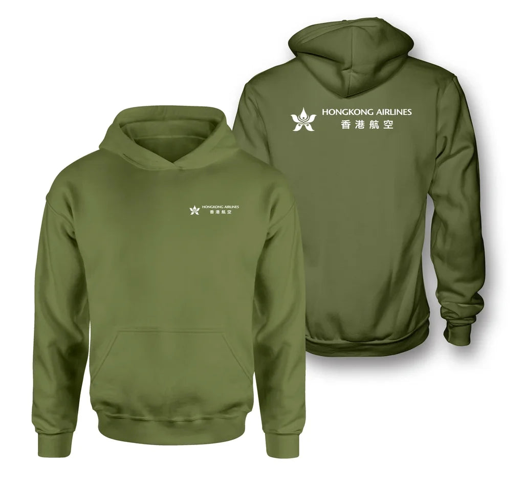 Hong Kong Airlines logo on green army double side hoodie