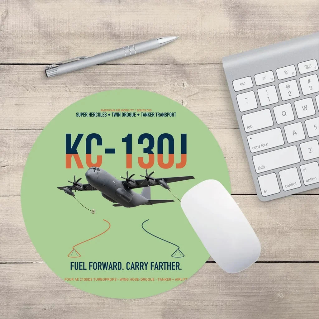 KC-130J SUPER HERCULES design on light green round mouse pad
