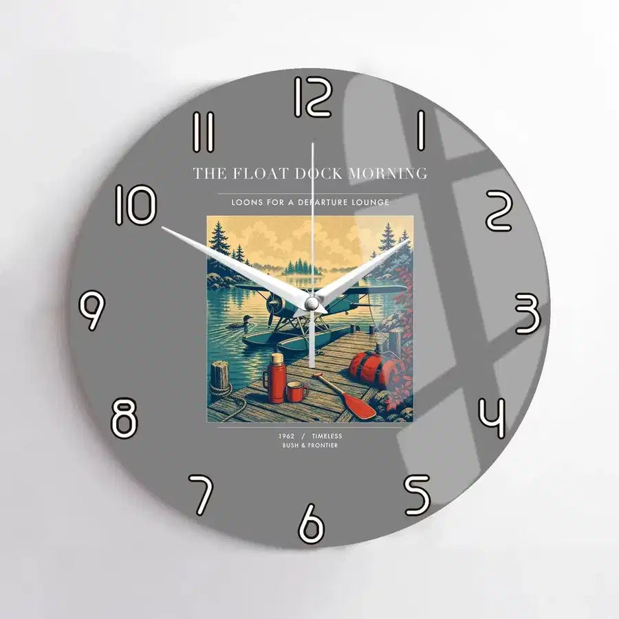 VINTAGE G4195 - The Float Dock Morning - Designed Wall Clocks design on gray no-frame