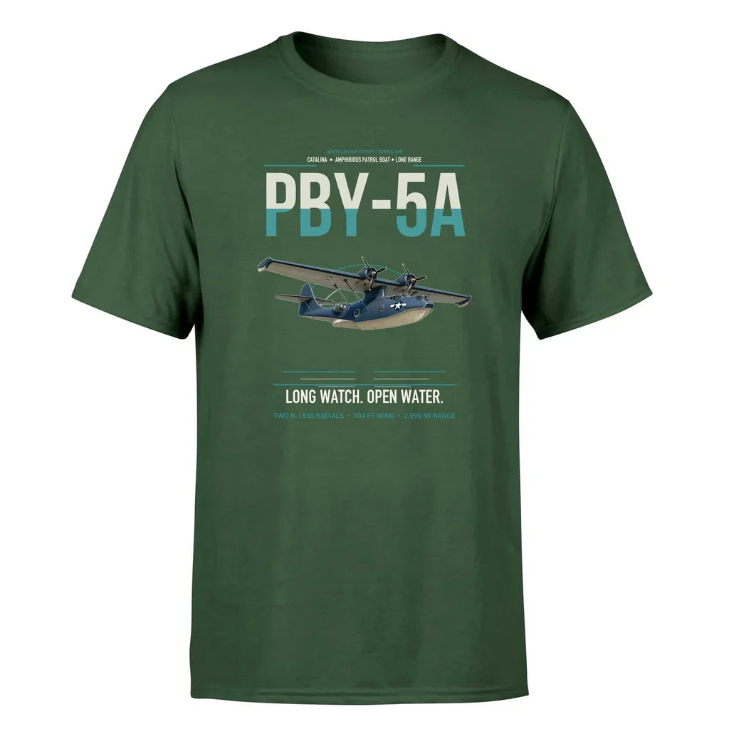 PBY-5A Catalina design on dark green double-side t-shirt, single-side print