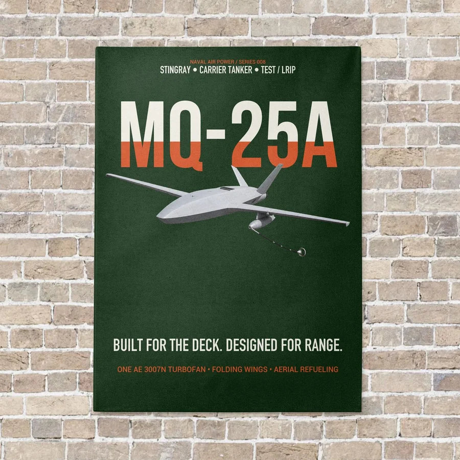MQ-25A STINGRAY vertical canvas print - no frame - dark green background
