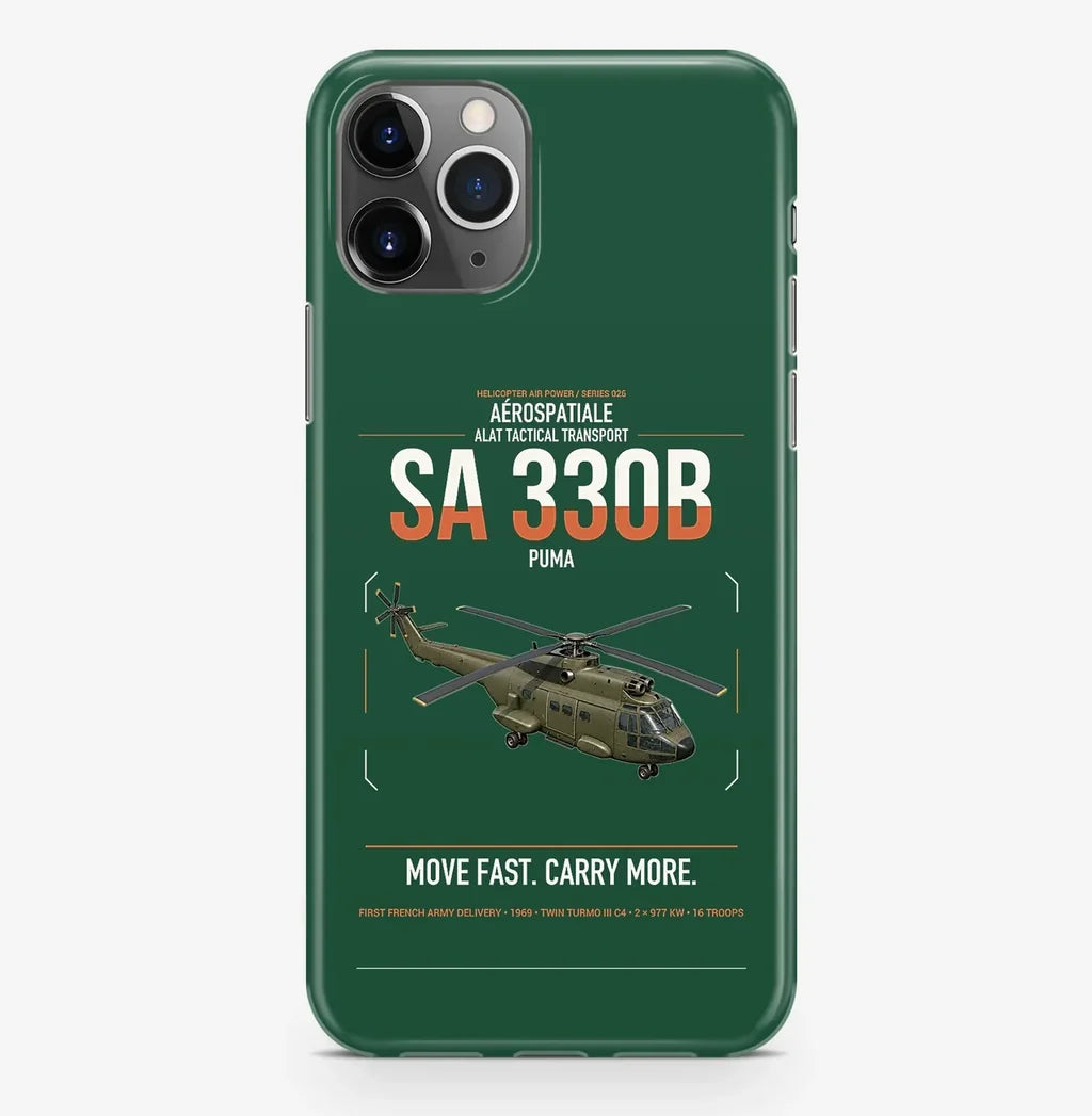 Aérospatiale SA 330B Puma design on dark green magsafe iphone case, for iPhone Pro Max
