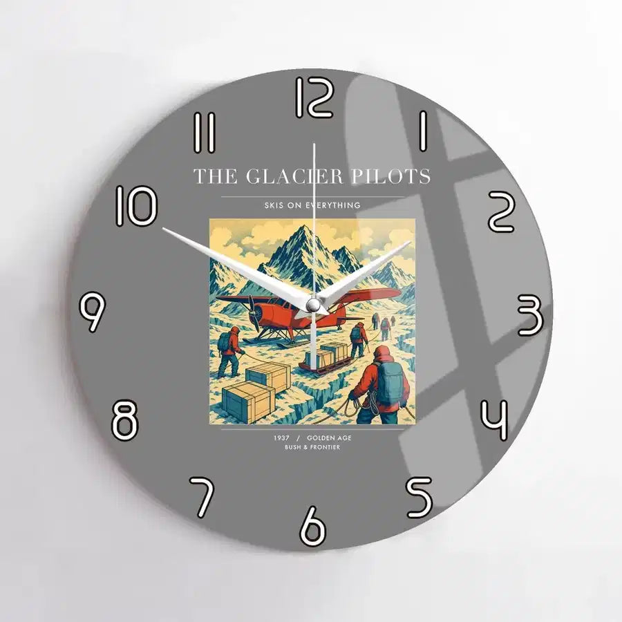 VINTAGE G4028 - The Glacier Pilots - Designed Wall Clocks design on gray no-frame