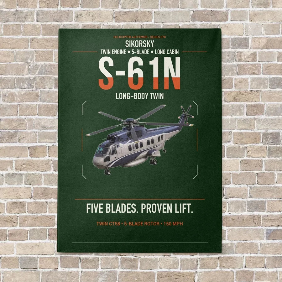 Sikorsky S-61N vertical canvas print - no frame - dark green background