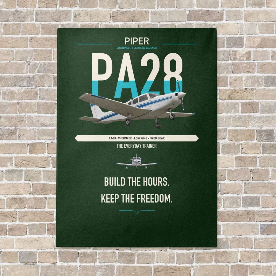 Piper PA-28 Cherokee vertical canvas print - no frame - dark green background