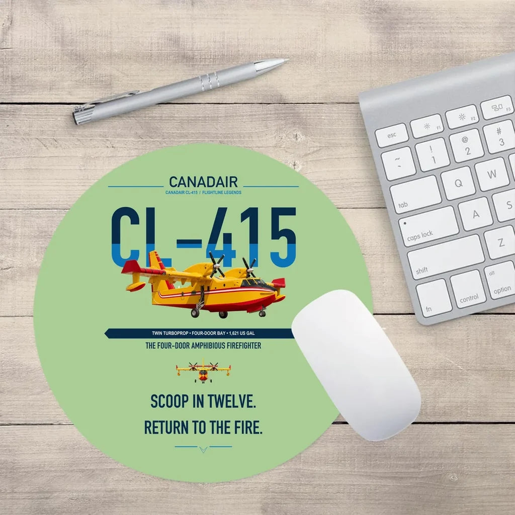 Canadair CL-415 design on light green round mouse pad